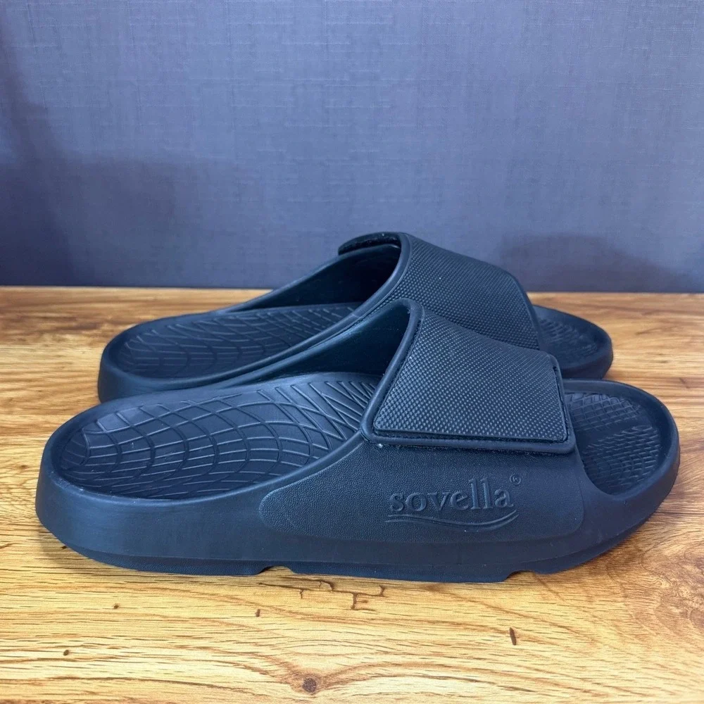Sovella Men's Black Recovery Adjustable Strap Comfort Slide Sz 11 NWOTS